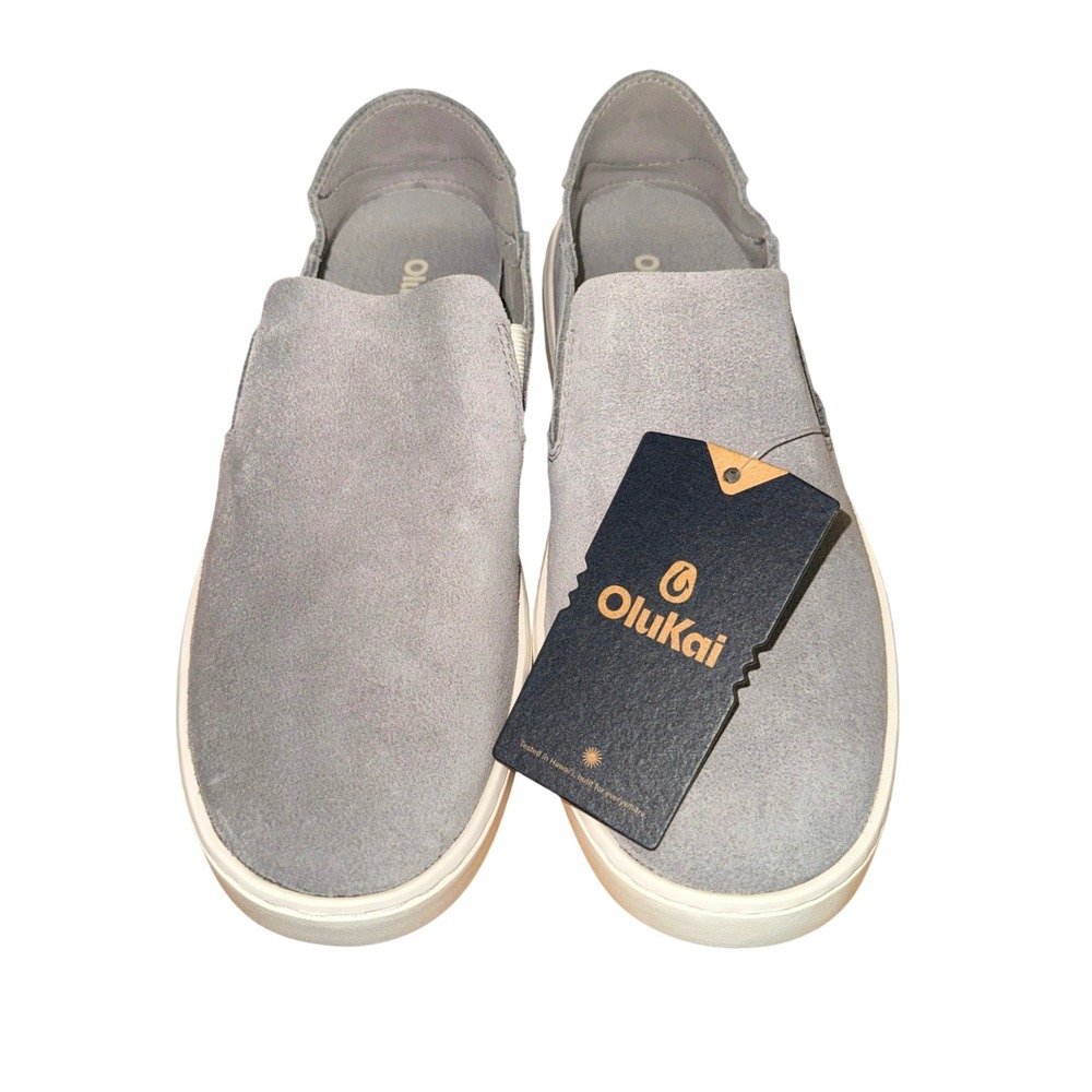 NEW OluKai Pehuea Luxe Womens 10 Slip-On Sneaker Ash Grey Suede 20539-AUAU Shoes